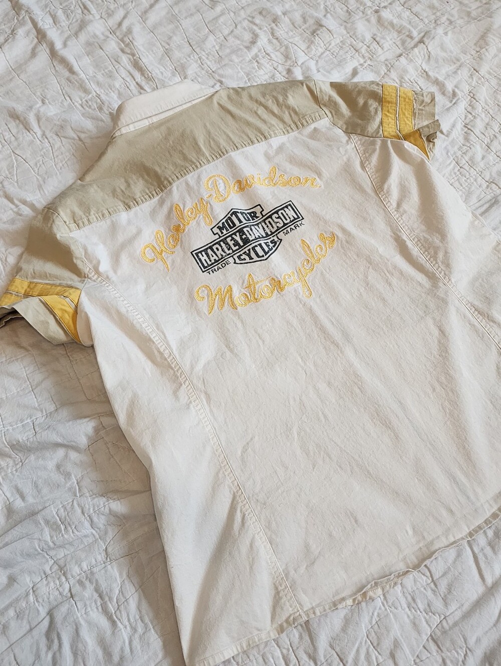 Harley Davidson Shirt Womens Size2XL White Beige Full Zip V-Neck 03 Garage Biker - Picture 14 of 16